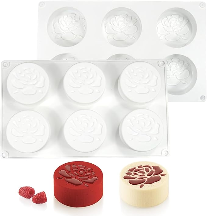 Silicone Baking Mold, 3D Round Shape Flower Pattern Silicone Mold for Making Chocolate, Mousse Cake, Candy, Soap, Ice Cream, Non-Stick Food Grade Silicone Molds (F_ Flower)