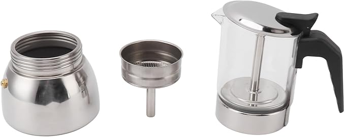 CHICIRIS Stainless Steel Espresso Maker, Double Valve Design, Glass Top Coffee Maker, Induction Stovetop Ready, 450ML Capacity, Professional Use for Home Kitchen and Coffee Enthusiasts
