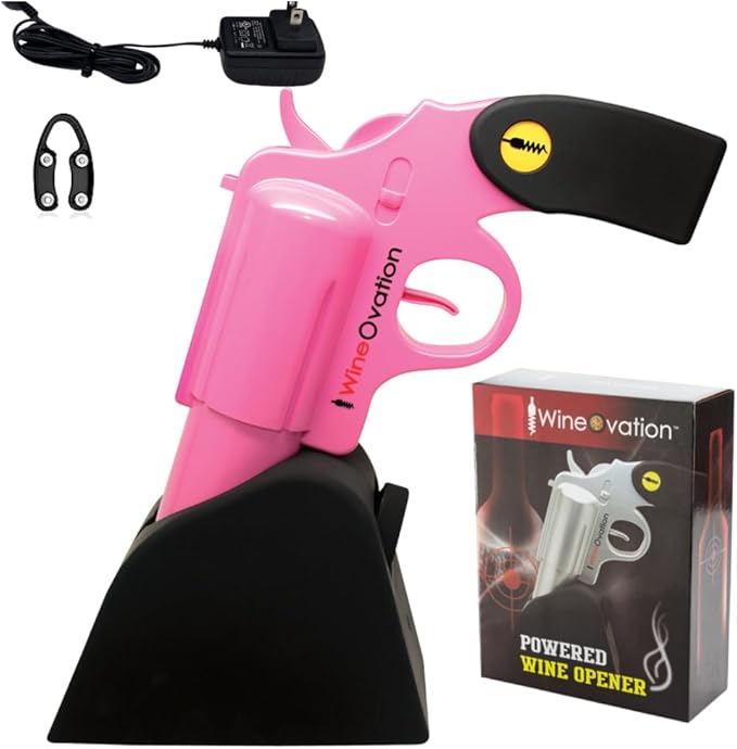 WineOvation Electric Gun Wine Opener (Pink) WNO-01P - Open your Wine Bottle fast and without hassle - Perfect Automatic Corkscrew for Gun Enthusiasts and Wine Lovers