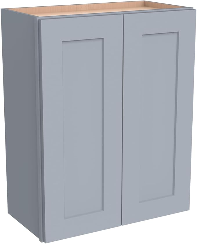 Wall-Mounted Cabinet – Solid Wood Shaker Style Medicine Cabinet with Adjustable Shelves & Soft-Close Doors for Bathroom, Kitchen, and Office Storage (Grey, 42" W x 12" D x 36" H)