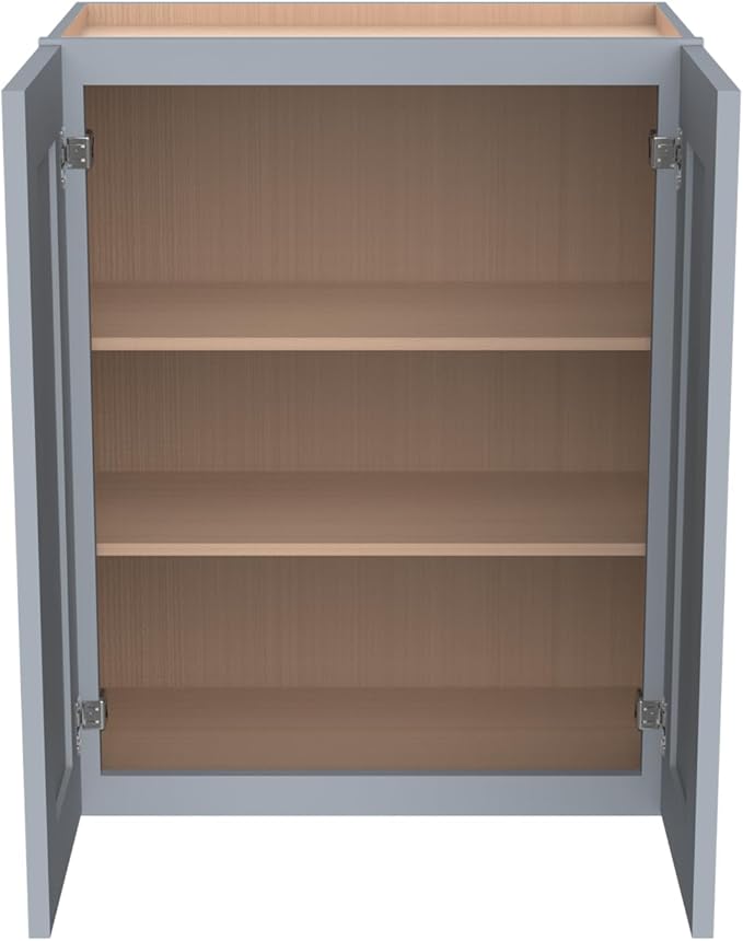 Wall-Mounted Cabinet – Solid Wood Shaker Style Medicine Cabinet with Adjustable Shelves & Soft-Close Doors for Bathroom, Kitchen, and Office Storage (Grey, 24" W x 12" D x 36" H)