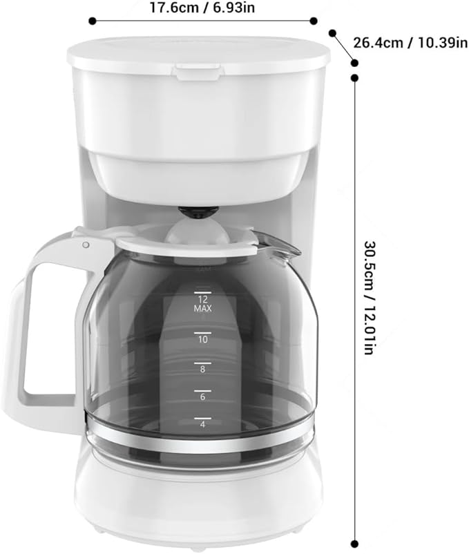 12-Cup Coffee Maker with Easy On/Off Switch, Easy Pour, Non-Drip Carafe with Removable Filter Basket,Keep Hot Plate,Clear Water Level Window Coffee Machine, Black (White)