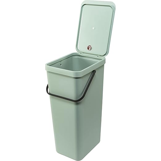 Brabantia Sort & Go Kitchen Recycling Bin | L / 10.6 Gal / 40L | Jade Green | Removable Stay-Open Lid, Carry Handle | Trash Can for Bottles, Cans, Paper, Glass | Wall Bracket Sold Separately