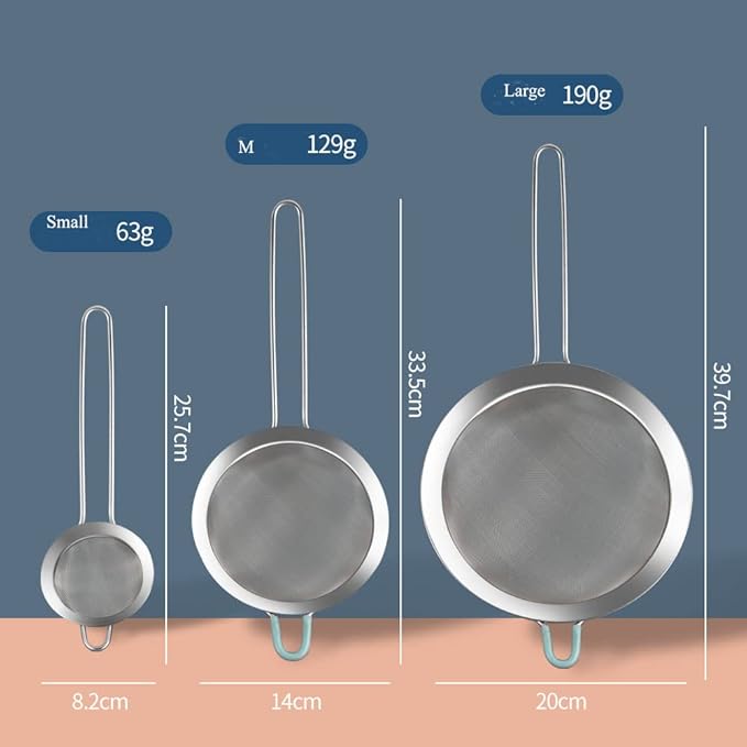 304 Stainless Steel 3.15 inch Fine Mesh Strainers for Kitchen, Colander-Skimmer with Handle, Sieve Sifters for Food, Tea, Rice, Oil, Noodles, Fruits, Vegetable 3inch