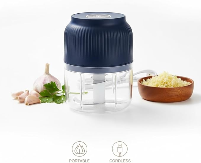 2026 Upgraded Household Electric Garlic Crusher, Capacity Electric Garlic Chopper, Mini Portable Veggie Cutter, 4 Sharp Stainless Steel Blades Mini Electric Food Chopper, Easy to Clean (Blue)