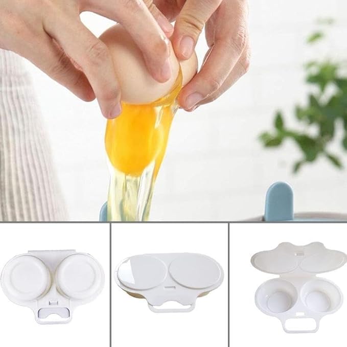 2Pcs White Egg Poacher, Microwave Egg Boiler Poacher, 2 Cavity Nonstick Poached Egg Maker With Lid, Egg Poacher Microwave Egg Cooker, Double Drain Poached Egg Cups Cookware（13 * 5cm）