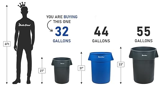 PLASTIC PRINCE 32 Gallon Round Trash Can Container Gray Plastic Commercial Garbage Bin for Home Garage Restaurants Warehouses