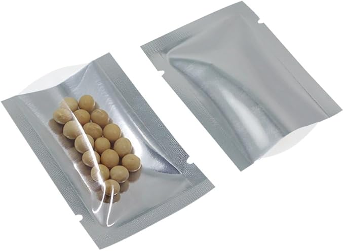 Silver Aluminum Foil Pouch Heat Seal Front Window Plastic Mini Open Top Flat Vacuum Packaging Mylar Bag Food Small Sample Mylar Storage with Tear Notch (100, 11x16cm (4.3x6.3 inch))