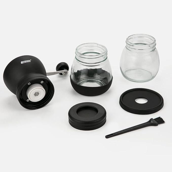 Manual Coffee Grinder 48 Adjustable Settings, 80g Large Capacity, Conical Burr Hand Mill for Home, Travel, Camping, Office, Espresso & Pour Over, 2 Jars