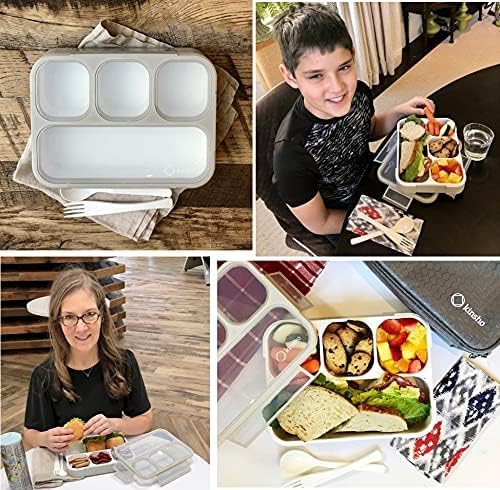 kinsho Lunch Boxes for Boys Teens Adults - Bento Box Set with Insulated Bag and Ice Pack, 4 Compartment Leak Proof Food Container, BPA-Free, Microwave Safe, Ideal for School & Work, Grey