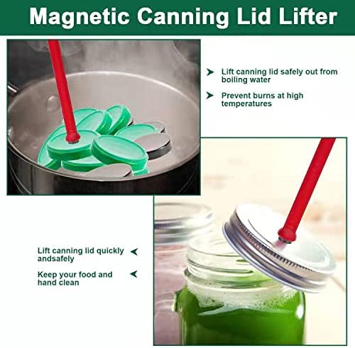 Catcan 4 PCS Canning Kits- Include Magnetic Lid Lifter and Bubble Popper Heat Resistant Home Easy Canning Tools (Red+Green)