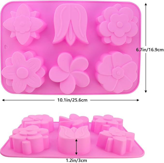 2 Packs 6-Cavity Silicone Flowers Shap Mold Assorted Silicone Flower Soap Mold Mixed Tulip Mold DIY Soap Molds for Handmade Chocolate Biscuit Cake Muffin Jelly Ice Cube