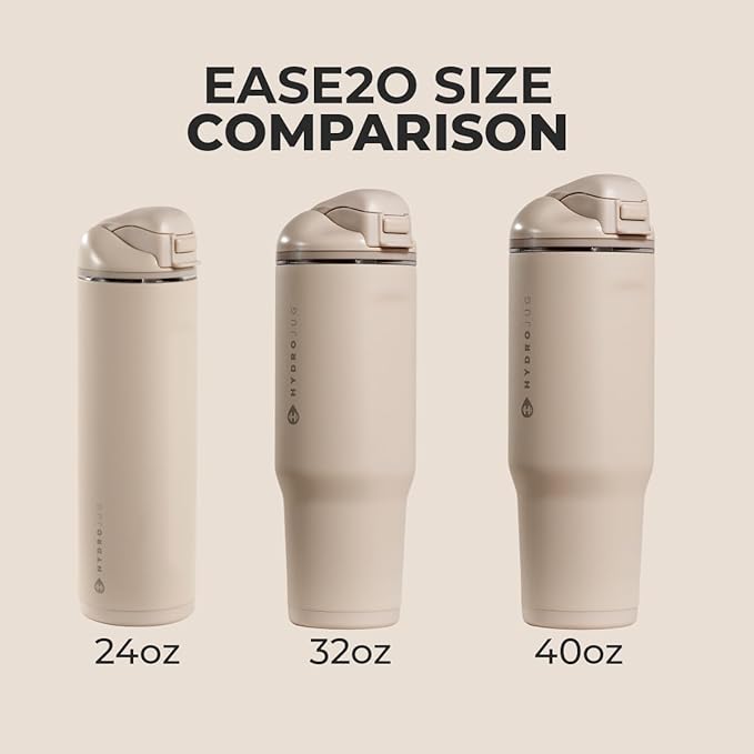 HydroJug Ease2o Water Bottle with Straw & Chug Lid, Stainless Steel, Vented Cap to Help Reduce Pressure, Water-Level Window, Cup Holder Friendly, Non-Slip Base – 40oz, Dune