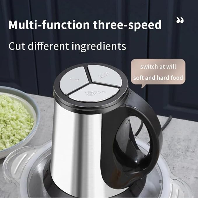 Sakerplus Multifunctional Large Capacity Meat Grinder, 250W Electric Food Processor with 3 Speeds, 2L Stainless Steel Bowl & 4 Sharp Blades for Meat, Vegetables, Nuts (2L-stainless steel)