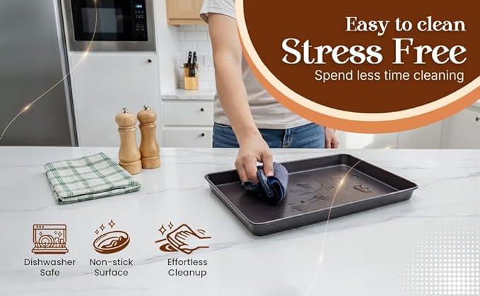 Nonstick Bakeware Set 8 Piece - Stackable Baking Pan Set, Oven safe 450°F, Carbon Steel Baking Set with Muffin, Loaf, Cookie Sheets & Roaster, Easy Storage, BPA-Free (Dark Brown)