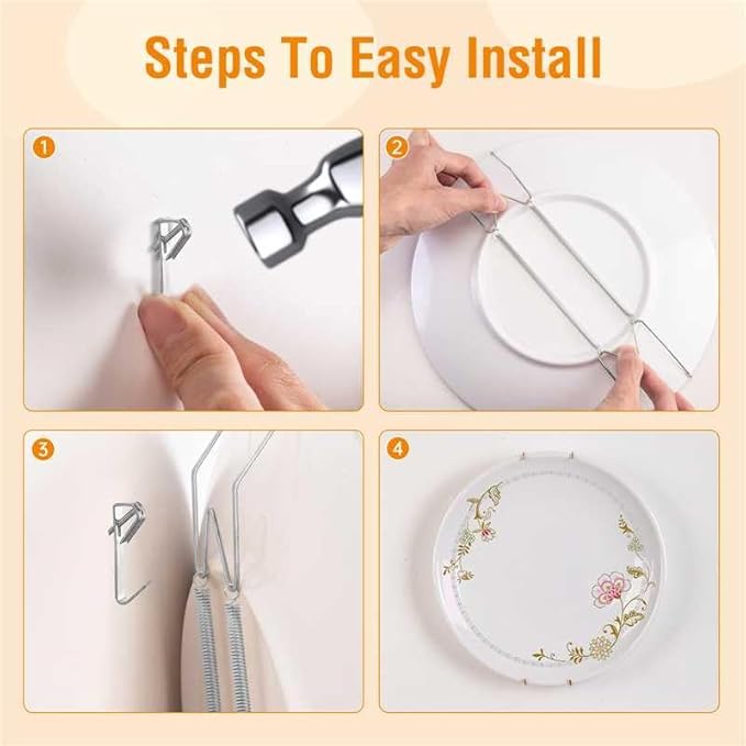 Bilillo 12 Pieces Invisible Wall Plate Hangers 8/10/12 Inches Wall Plate Hangers Stainless Steel Decorative with 12 Pieces Hook with Nails Suitable for 6-14 inch Decorative Antique and Arts(Silver)
