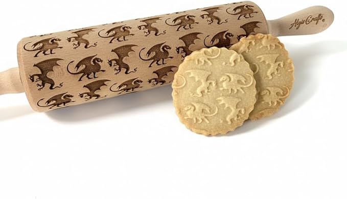 DRAGONS embossing rolling pin. Wooden embossing rolling pin with dragons