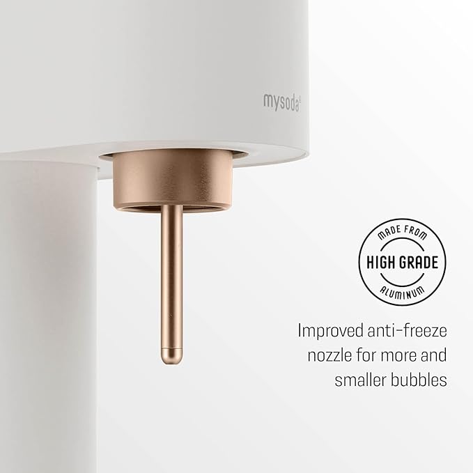 Mysoda Ruby 2 Soda Maker - Silent and Long-Lasting Aluminium Soda Maker with 1L Water Bottle - Without CO2 Cylinder - White Copper