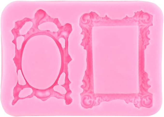 Mujiang Picture Frames Silicone Mold Photo Frame Fondant Mold Baroque Style Curlicues Scroll Lace Frame Molds For Cake Decorating Cupcake Topper Candy Chocolate Gum Paste Polymer Clay Set Of 4