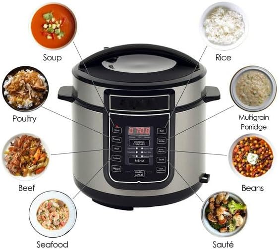 6 Quart Digital Pressure Cooker with 14 Preset Cooking Functions – Stainless Steel Electric Multi-Cooker with Slow Cook, Keep Warm, and Auto Shut-Off