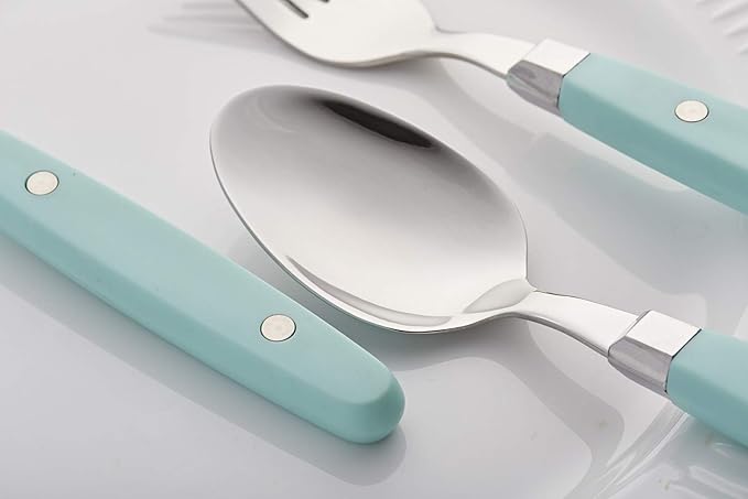 ANNOVA Silverware Set, Retro/Rivet Colorful Stainless Steel Tableware Kitchen Flatware Set Utensils, Includes Dinner Knives, Forks, Spoons & Dessert Spoons (Blue, 24 Pieces)