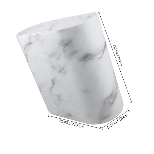 Ipetboom Marble Trash Can with Lid Plastic Garbage Bin for Bathroom Bedroom Kitchen Narrow Space Wastebasket