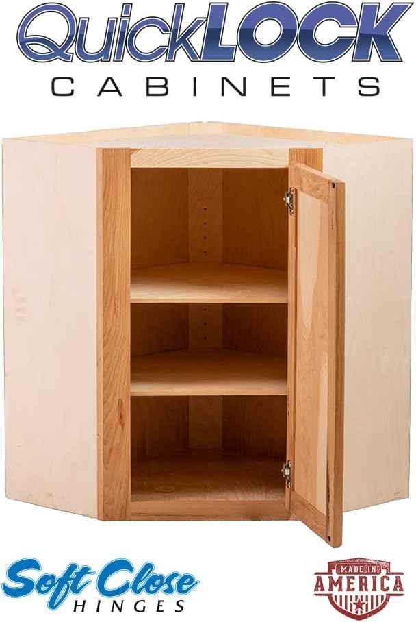Quicklock RTA (Ready-to-Assemble) 42" Tall Wall Kitchen Cabinets - Shaker Style | 100% Hardwood | Made in America | Soft Close Hardware (Rustic Hickory, 12" D x 24" W x 42" H Corner)