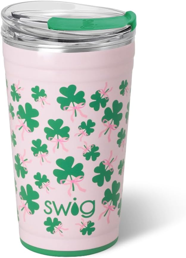 Swig Life 24oz Party Cup, Stackable Insulated Travel Coffee Tumbler with EZ Slider Lid, Cup Holder Friendly Travel, Stainless Steel 24 oz Tumbler, Reusable Mug (Clover Crush)