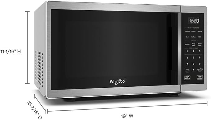 Whirlpool WMCS3019RS Countertop Microwave with Turntable 0.9 Cu. Ft, Steam Clean, 900 Watt Microwave, Stainless Steel