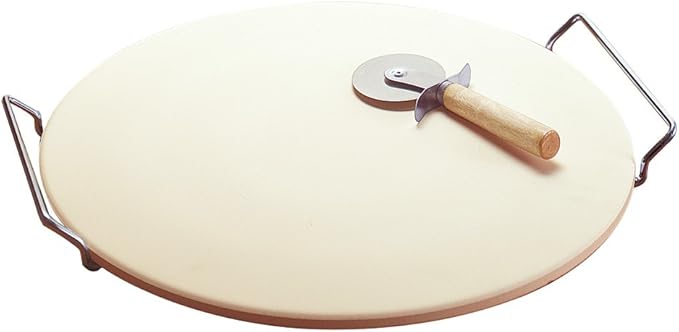 GoodCook Oven to Table Ceramic Stoneware Pizza Stone with Metal Rack, 14.75", White