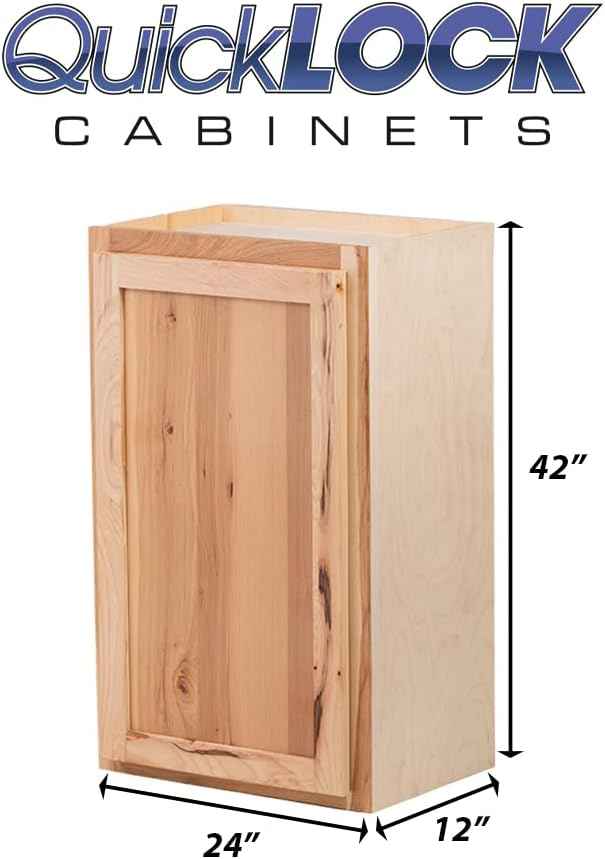 Quicklock RTA (Ready-to-Assemble) 42" Tall Wall Kitchen Cabinets - Shaker Style | 100% Hardwood | Made in America | Soft Close Hardware (Rustic Hickory, 12" D x 24" W x 42" H)