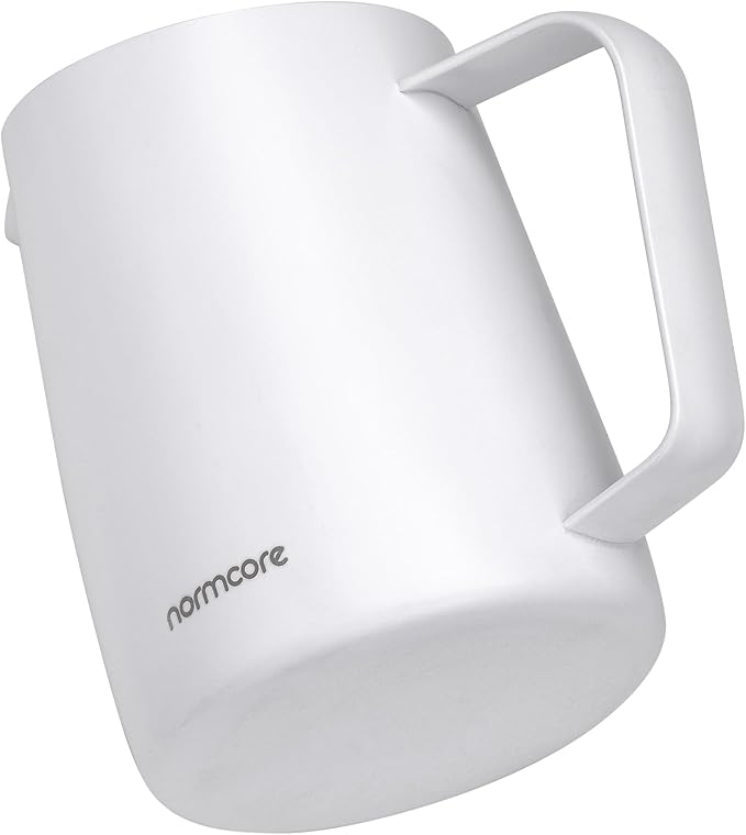 Normcore Milk Pitcher with Sharp Spout - Espresso Steaming Pitcher - Milk Frothing Jug - Espresso Barista Tool - Non-stick coating White - 20.3 oz (600 ml)
