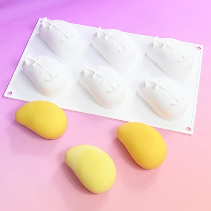 3D Mango Silicone Molds, 6-Cavity Fruit Baking Mold for Mousse Cake, French Dessert, Pastry, Chocolate, Truffle, Non-Stick Easy Release Food Grade Silicone Mould (A_ Mango)