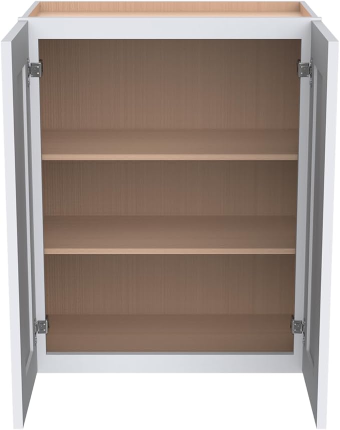 Wall-Mounted Cabinet – Solid Wood Shaker Style Medicine Cabinet with Adjustable Shelves & Soft-Close Doors for Bathroom, Kitchen, and Office Storage (White, 33" W x 12" D x 42" H)