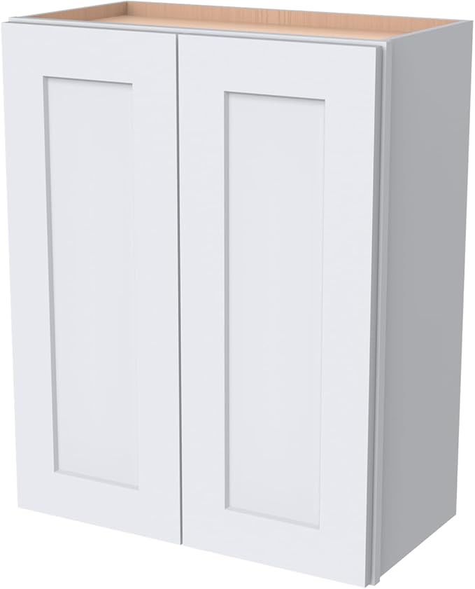 Wall-Mounted Cabinet – Solid Wood Shaker Style Medicine Cabinet with Adjustable Shelves & Soft-Close Doors for Bathroom, Kitchen, and Office Storage (White, 24" W x 12" D x 36" H)