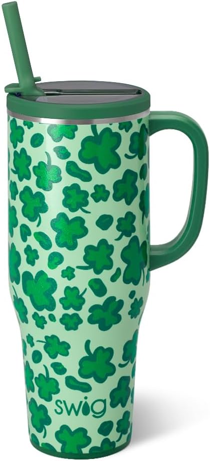 Swig Life 40oz Leak Proof Mega Mug, 40oz Leak Proof Tumbler with Handle and Straw, Extra Large Insulated Tumblers, Cup Holder Friendly Travel Mug, Reusable Leakproof Water Bottle (Lucky Leopard)