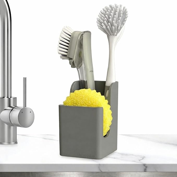 Spacewiser TidyNook Silicone Sink Caddy - Sponge Holder for Kitchen Sink, Dish Brush Holder, Fits Scrub Daddy Sponges, Scrub Mommy, and all Dish Sponges, Compact Kitchen Sinks Organizer Caddy, No Rust