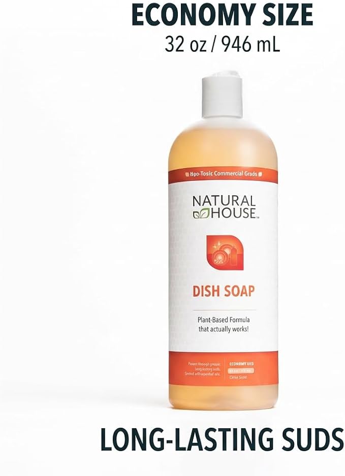 Enzyme Hand Dish Soap - Natural House Scrubby - Probiotic Formula Cuts Grease, Gentle on Hands - Plant-Based, Septic Safe - Sensitive Skin Friendly - Citrus Scent - 32 oz