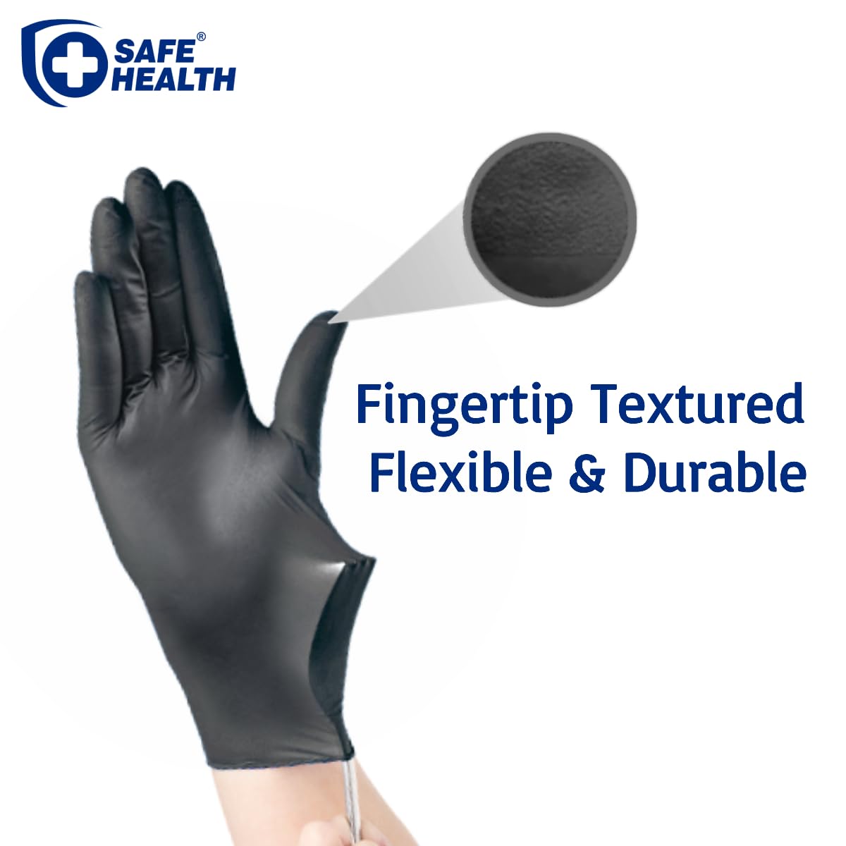 Safe Health HD Industrial Nitrile Black Disposable Gloves, Heavy Duty, 5 Mil, Case of 1000, Large, Latex Free, Powder Free, Oil Grease Resistant, Automotive, Mechanic, Maintenance