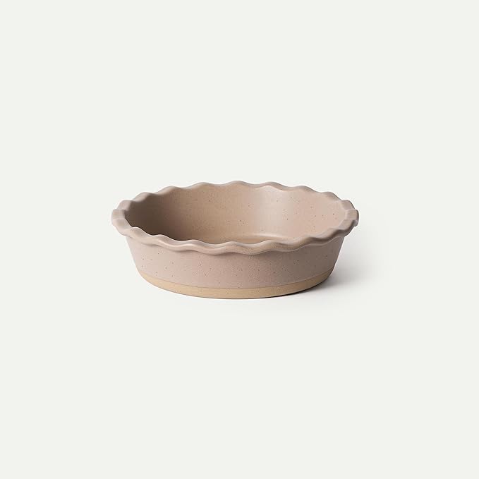 MORA Ceramic Pie Pan for Baking - 9 inch - Deep and Fluted Pie Dish for Old Fashion Apple Pie, Quiche, Pot Pies, Tart, etc - Modern Farmhouse Style Porcelain Ceramic Pie Plate - Mushroom