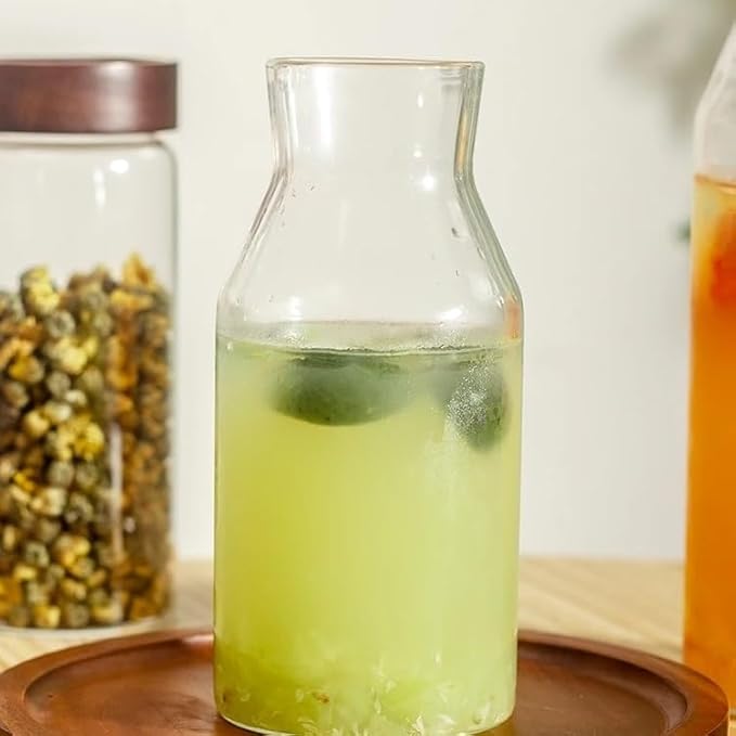 GLigeT Iced Tea Pitcher Borosilicate Water Pitcher Cold Brewed Tea Glass Bottle with Cork Jar Fruit Wine Storage Container 800ml/1200ml Water Jug(800ml)