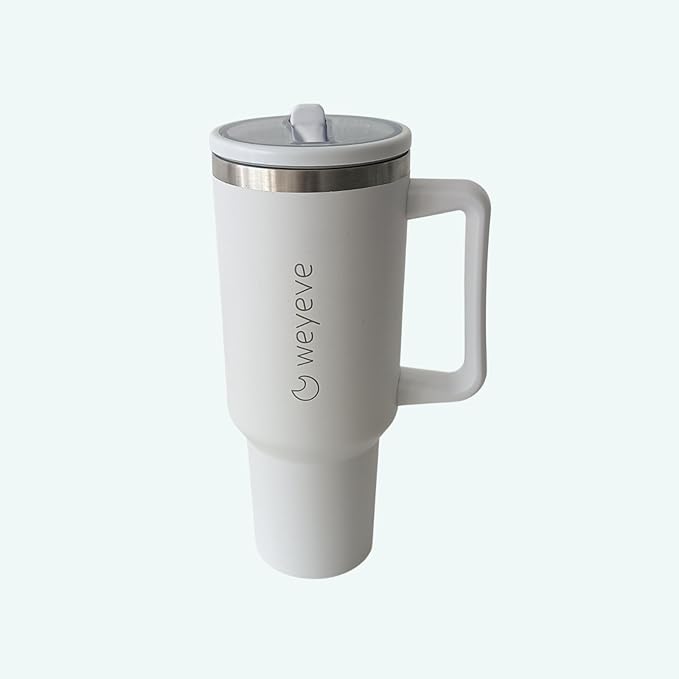 40oz Tumbler with Handle, Flip Straw, and Leak-Proof Lid – Stainless Steel Double Wall Insulated Travel Mug (Pure White)