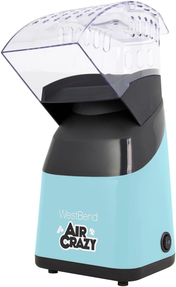 West Bend Air Crazy Popcorn Machine for Healthy Snacking with No Oil, 4-Quart, Blue