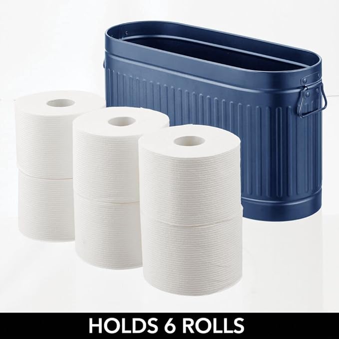 mDesign Large Steel Free Standing Toilet Paper Organizer, 6-Roll Tissue Storage Holder Container Bin for Bathroom Floor, Fits Under Sink, Vanity, Shelf, In Cabinet, Corner, Oscar Collection, Navy Blue