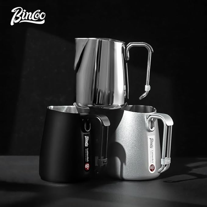 Bincoo Milk Frothing Pitcher,Espresso Milk Frothing Pitcher Stainless Steel 20oz/600ML Coffee Milk Frother Cup with Latte Art Pen