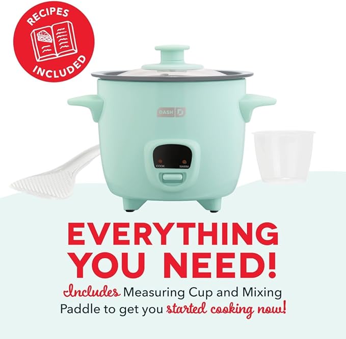 Dash Mini Ceramic Rice Cooker - Designed for Single-Serve Cooking - Compact Rice Cooker with Nonstick Removable Pot, Keep Warm Function & Easy-to-Clean Sleek Design - Aqua Ceramic
