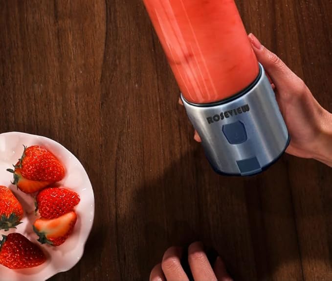 Portable Smoothie blender Glass bottle Mini USB rechargeable 2 battery Handheld Shakes blend Cup USB juicer Cordless Personal smoothies maker mixer (Black Steel)
