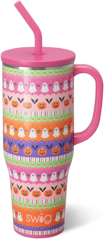 Swig Life 40oz Mega Mug, Halloween 40oz Tumbler with Handle and Straw, Extra Large Insulated Tumblers, Cup Holder Friendly Travel Mug (Trick or Treat)