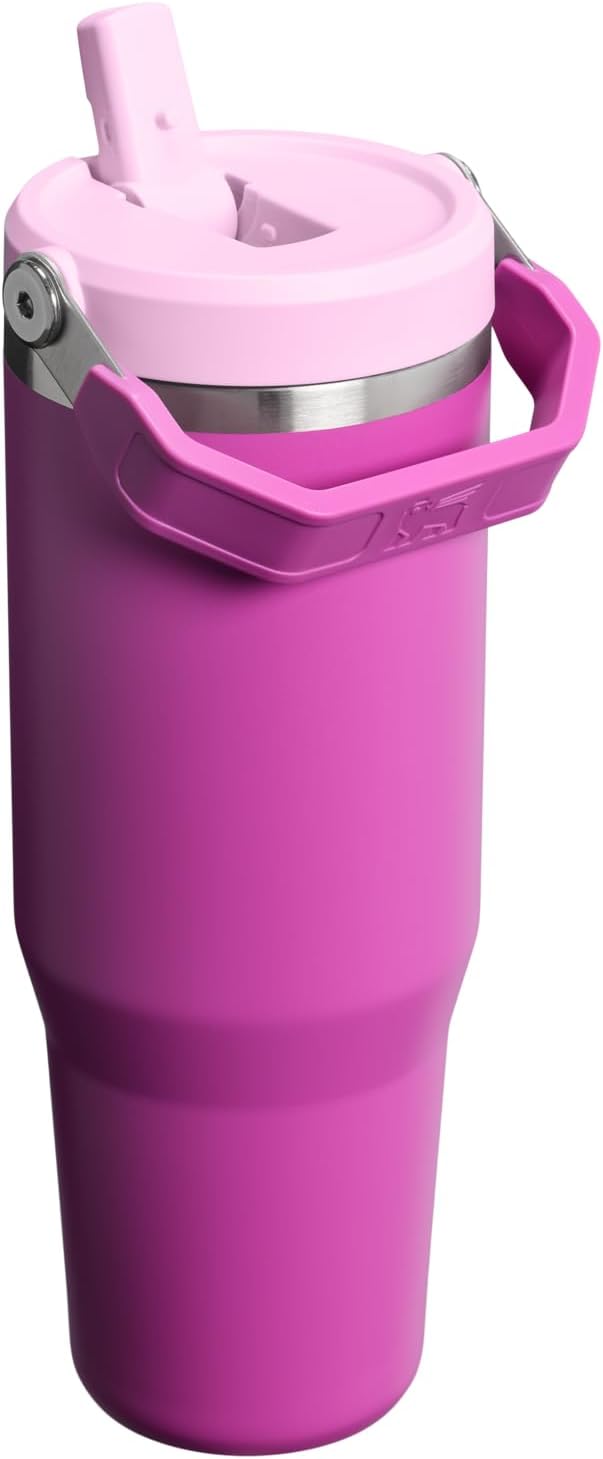 STANLEY IceFlow 2.0 Flip Straw Tumbler with Handle 30 oz | Twist On Lid and Flip Up Straw | Leakproof Water Bottle | Insulated Stainless Steel | BPA-Free | Dark Blossom