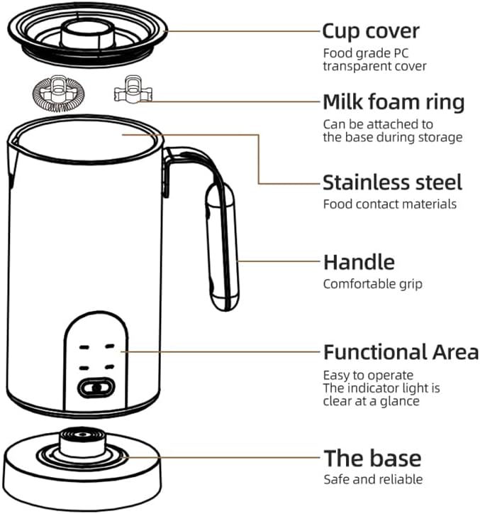 Electric Milk Frother Automatic Hot & Cold Foam Maker Auto Shut-Off Durable Stainless Steel Milk Frother with 4 Functions Enjoy Perfect Milk Froth in 2 Min for Coffee, Latte, Macchiato (Black)